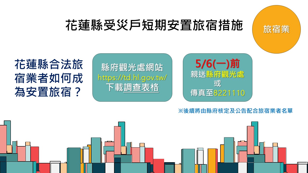 【地震受災戶短期安置措施 敬邀花蓮縣合法旅宿業者踴躍參與】缩略图