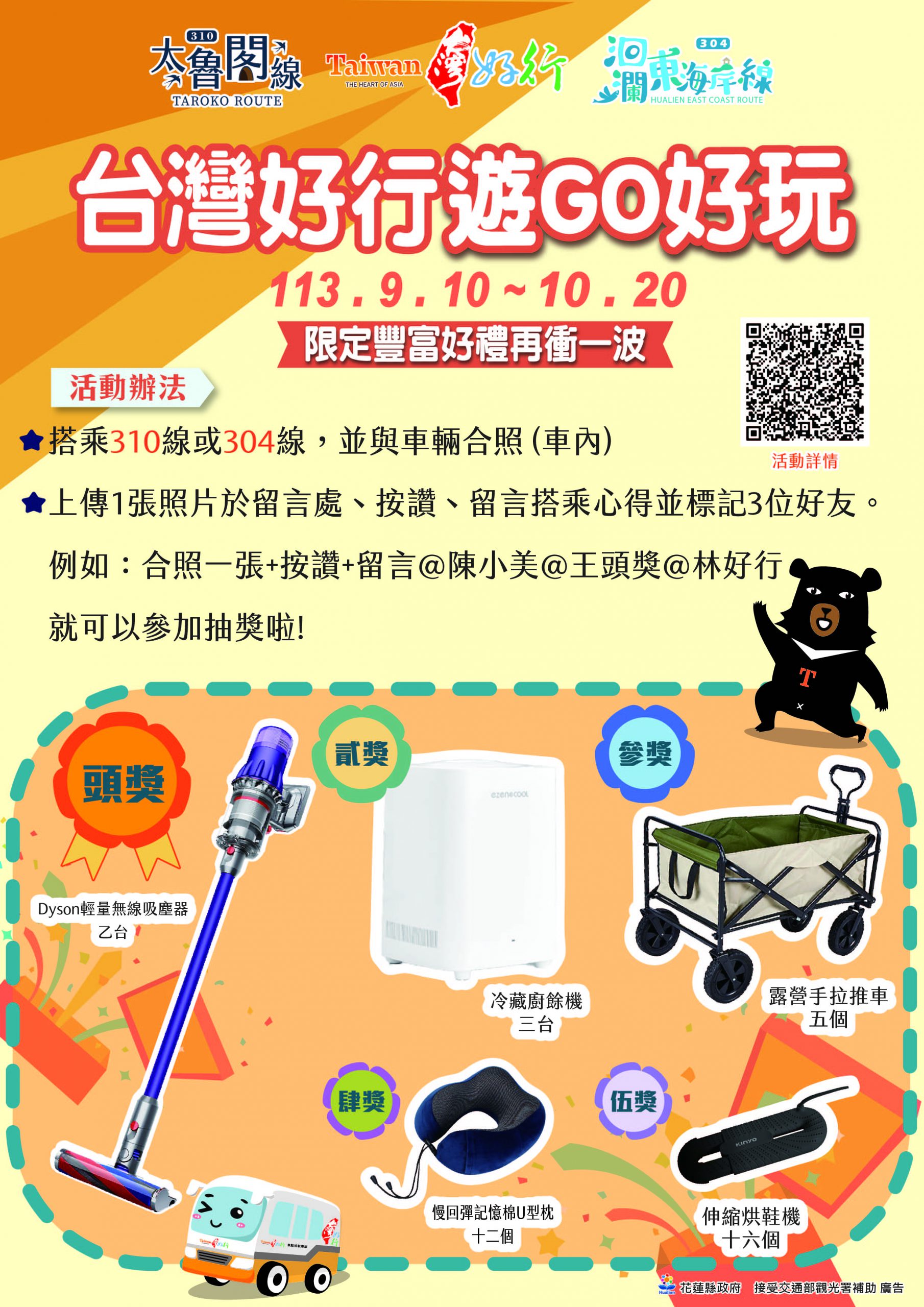 【持電子票證免費搭乘台灣好行304洄瀾東海岸線或310太魯閣線 還能「抽大獎」】缩略图